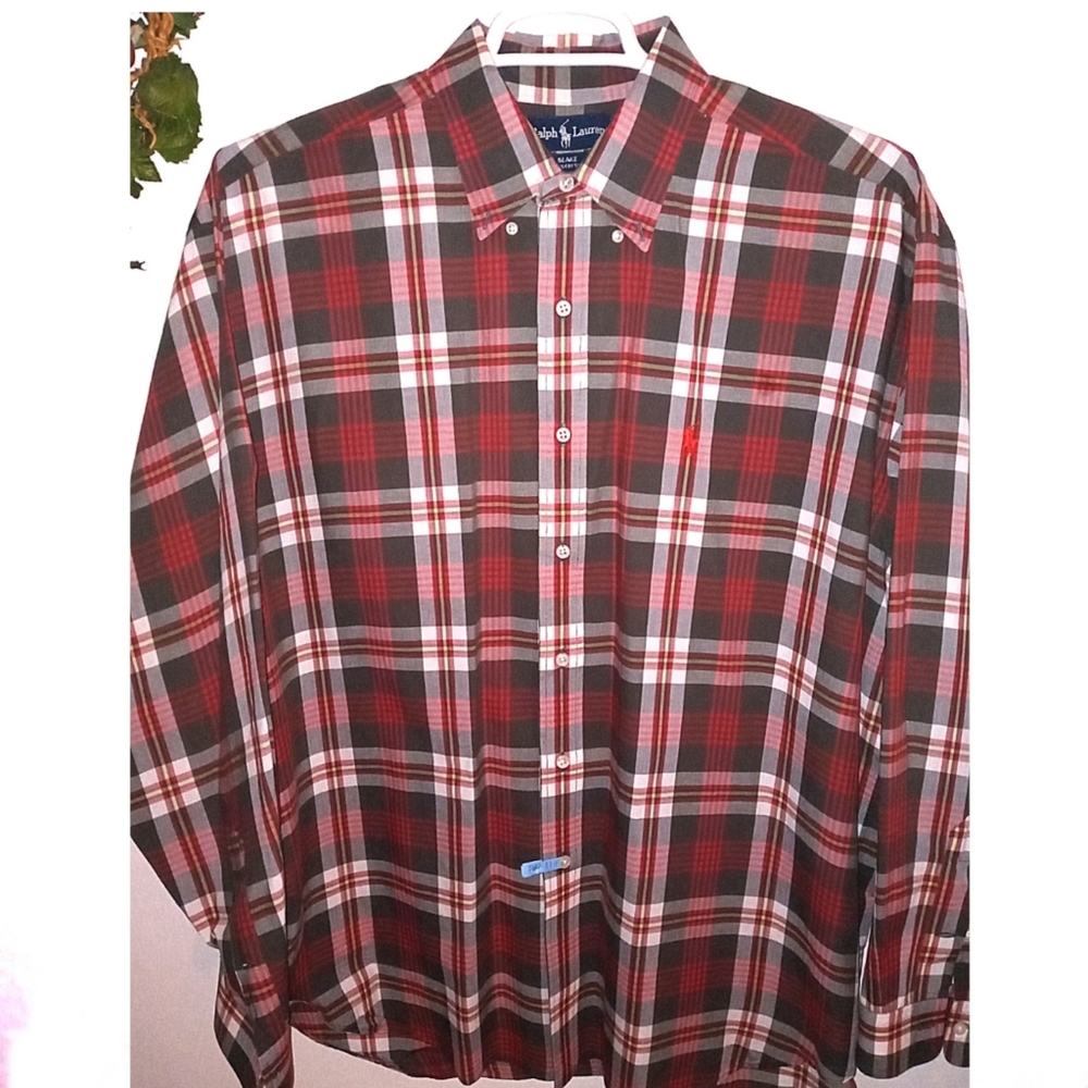 Polo by Ralph Lauren Red, White & Brown Plaid Button-Down Shirt